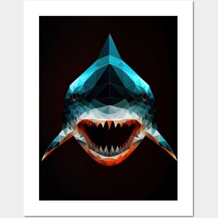 Triangle Shark - Abstract polygon animal face staring Posters and Art